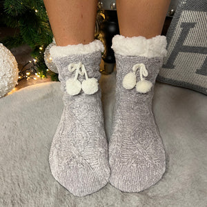 Cozy Grey Cable Knit Socks