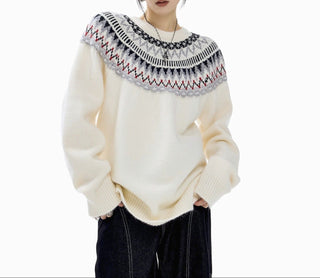 White Fair Isle Winter Oversized Jumper