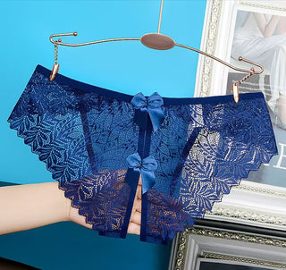 Blue Crotchless Lace Knickers