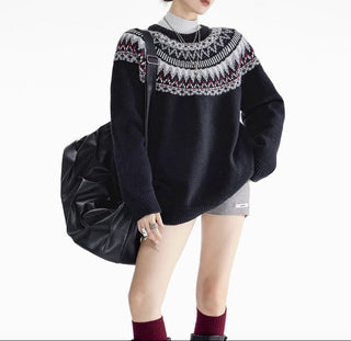 Black Fair Isle Winter Oversized Jumper