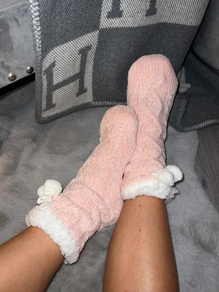 Cozy Pink Cable Knit Socks