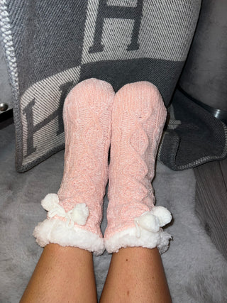 Cozy Pink Cable Knit Socks