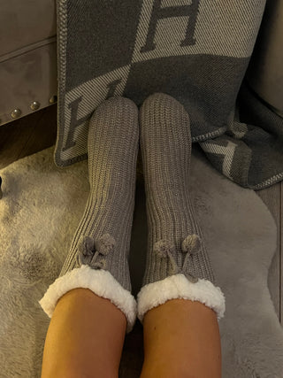 Cozy Grey Long Slipper Socks