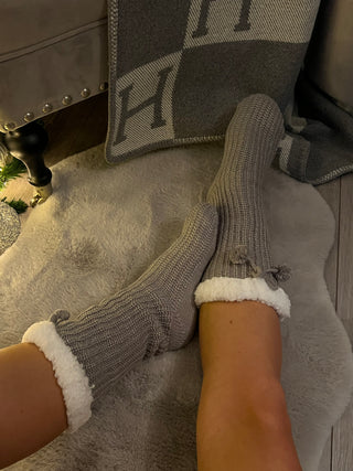 Cozy Grey Long Slipper Socks