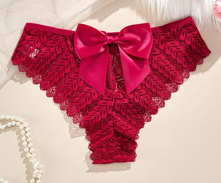 Lace Bow Knickers in Burgundy