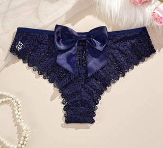 Lace Bow Knickers in Navy